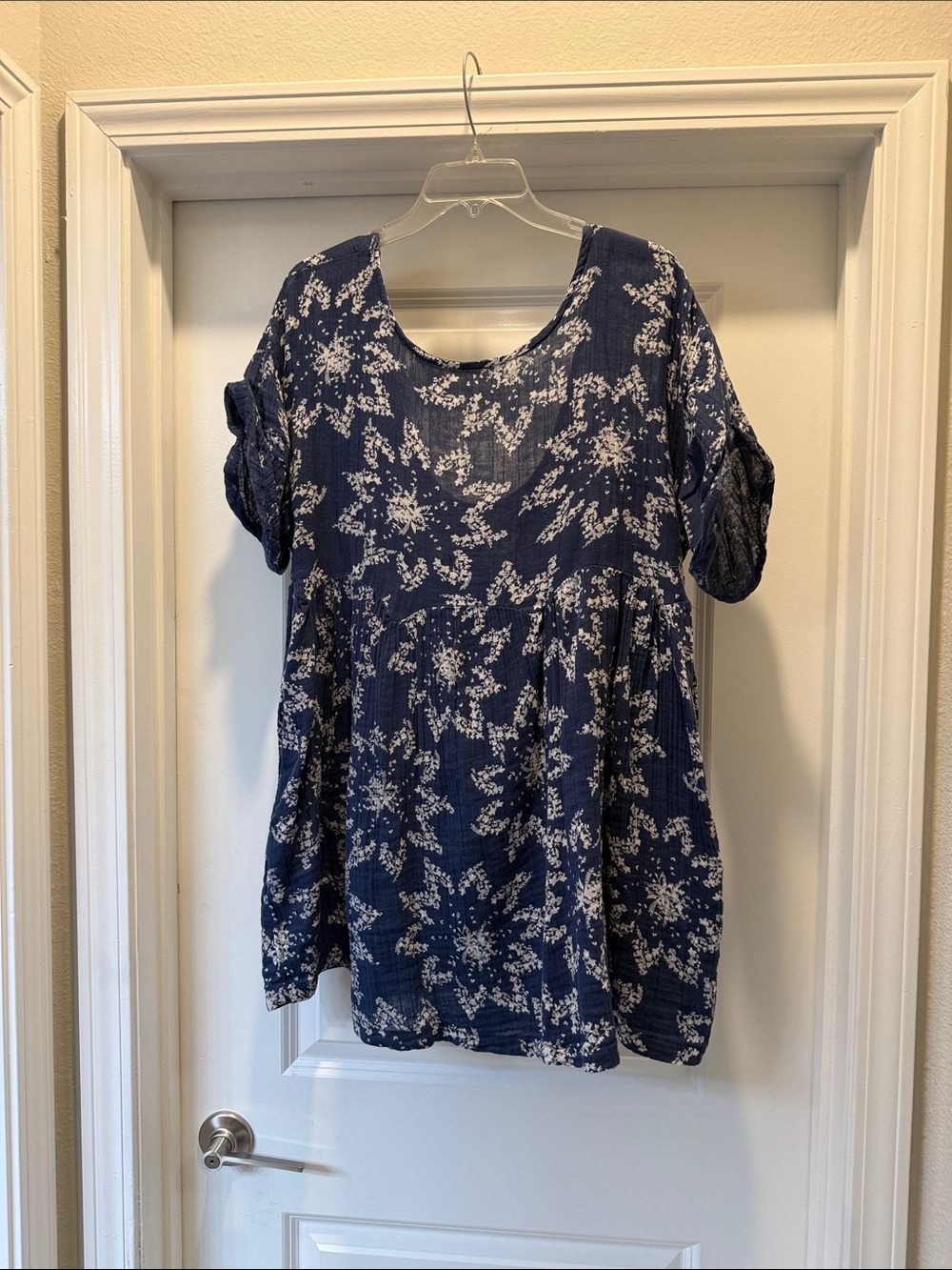Free People Navy Blue Floral Babydoll Tunic
